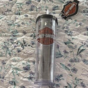 Harley-Davidson Transparent Tumbler with Black and Orange Emblem